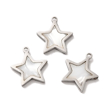 Honeyhandy 304 Stainless Steel Star Charms, with Shell, Stainless Steel Color, 15x14x2mm, Hole: 1.2mm