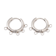 Honeyhandy 304 Stainless Steel Hoop Earring Findings, with Horizontal Loops, Ring, Stainless Steel Color, 16x20x2.5mm, Hole: 1.8mm, Pin: 0.9mm