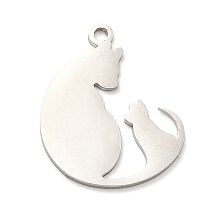 Honeyhandy 201 Stainless Steel Pendants, Cat Charms, Stainless Steel Color, 20.5x16.5x1mm, Hole: 1.5mm