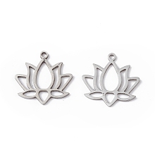 Honeyhandy 304 Stainless Steel Pendants, Lotus Charm, Stainless Steel Color, 16.5x17x1mm, Hole: 1.4mm