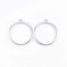 Honeyhandy 201 Stainless Steel Pendants, Ring, Stainless Steel Color, 27.5x25x1mm, Hole: 1.2mm