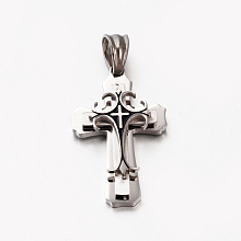 Honeyhandy Hot Fashion Bi-Color 201 Stainless Steel Cross Pendants, Stainless Steel Color, 28.5x18x5mm, Hole: 4.5x6mm