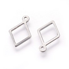 Honeyhandy 304 Stainless Steel Open Pendants,,  Rhombus, Stainless Steel Color, 14x9x0.8mm, Hole: 1mm