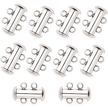 Pandahall Elite 10 Sets Stainless Steel Slide Lock Clasps Tube Necklace Multilayer Chain Clasp Connectors 2 Strands Jewelry Clasps for Necklace Bracelet Jewelry Findings 15x10x6.5mm, Hole 1.8mm