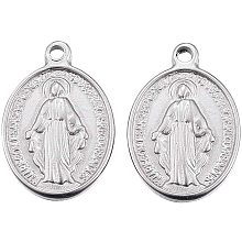 UNICRAFTALE 10pcs 304 Stainless Steel Pendants Oval Dangle Charms with Virgin Mary Silver Tone 1.5mm Hole Lettering Pendants for DIY Necklace Bracelet Making 19.5x13.5x2.5mm