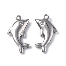 Honeyhandy 304 Stainless Steel Pendants, Dolphin Charm, Stainless Steel Color, 22x14x3mm, Hole: 1mm