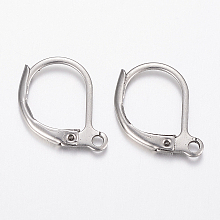 Honeyhandy 304 Stainless Steel Leverback Earring Findings, with Loop, Stainless Steel Color, 15x10x1.5mm, Hole: 1.2mm, Pin: 1x0.8mm