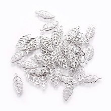 Honeyhandy 304 Stainless Steel Charms, Leaf, Stainless Steel Color, 13x5.5x0.3mm, Hole: 0.8mm