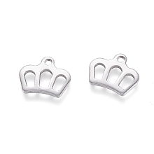 Honeyhandy 304 Stainless Steel Charms, Crown, Stainless Steel Color, 8.5x10x0.8mm, Hole: 1.2mm