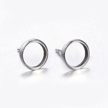 Honeyhandy 304 Stainless Steel Stud Earring Settings, Flat Round, Stainless Steel Color, Tray: 6mm, 8mm, Pin: 0.8mm