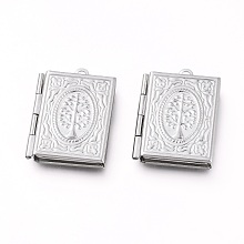 Honeyhandy 304 Stainless Steel Locket Pendants, Photo Frame Charms for Necklaces, Rectangle with Tree, Stainless Steel Color, Tray: 15x9.5mm, 26x19x5mm, Hole: 2mm