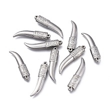 Honeyhandy 304 Stainless Steel Pendants, Scabbard/Tusk Shape, Stainless Steel Color, 31x7.5x4.3mm, Hole: 1.4mm