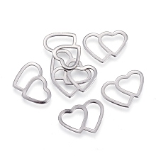 Honeyhandy Valentine's Day 304 Stainless Steel Linking Rings, Heart with Hear, Stainless Steel Color, 9.5x13.5x0.5mm, Inner Diameter: 8x4mm and 6x7mm