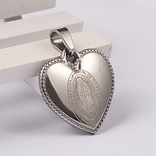 Honeyhandy 304 Stainless Steel Religion Pendants, Heart with Virgin Mary/Our Lady of Guadalupe, Stainless Steel Color, 22x21.5x3.5mm, Hole: 7x4mm