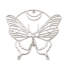 Honeyhandy Non-Tarnish 201 Stainless Steel Pendants, Laser Cut, Butterfly Charm, Stainless Steel Color, 37x39.5x1mm, Hole: 1.4mm