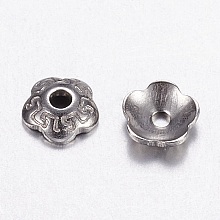 Honeyhandy 5-Petal 304 Stainless Steel Bead Cap, Flower, Stainless Steel Color, 4x1mm, Hole: 1mm