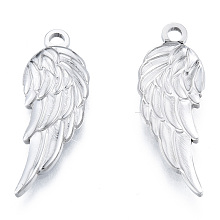 Honeyhandy 201 Stainless Steel Pendants, Wing, Stainless Steel Color, 30.5x11x2.5mm, Hole: 2mm