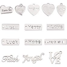 NBEADS Word Charm Pendants, Stainless Steel Pendants with Engraved Word Inspirational Message Charm Pendants for DIY Necklaces Bracelets Bangles Key Chains Jewelry Making Accessories