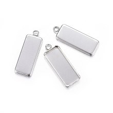 Honeyhandy 201 Stainless Steel Pendant Cabochon Settings, Plain Edge Bezel Cups, Rectangle, Stainless Steel Color, 30x11x2mm, Hole: 2.3mm, Tray: 25x10mm