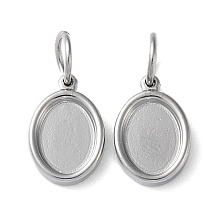 Honeyhandy Tarnish Resistant 304 Stainless Steel Pendant Cabochon Settings, with Jump Rings, Oval, Stainless Steel Color, Tray: 8x6mm, 12x8x2mm, Hole: 4mm