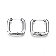 Honeyhandy 304 Stainless Steel Square Hoop Earrings, Hinged Earrings for Women, Stainless Steel Color, 15x15x2.5mm, Pin: 0.7mm