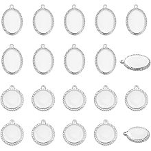 UNICRAFTALE 20pcs 2 Sizes Oval and Flat Round Pendants 304 Stainless Steel Charms Hypoallergenic Stamping Blank Tag for DIY Craft Jewelry Making Stainless Steel Color