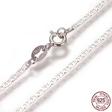 Honeyhandy Rhodium Plated 925 Sterling Silver Mariner Link Chain Necklaces, with Spring Ring Clasps, Platinum, 17.7 inch(45cm)