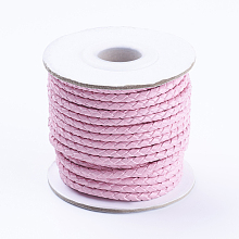 Honeyhandy Round Braided Cowhide Cords, Pearl Pink, 3mm, about 10.93 yards(10m)/roll