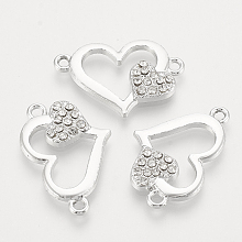 Honeyhandy Alloy Rhinestone Links connectors, Heart, Platinum, 16.5x25x3mm, Hole: 1.8mm