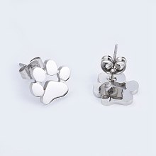 Honeyhandy 304 Stainless Steel Stud Earrings, Hypoallergenic Earrings, with Ear Nuts, Dog Paw Prints, Stainless Steel Color, 9.8x11x13mm, Pin: 0.6mm