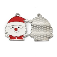 Honeyhandy Alloy Enamel Pendants, for Christmas, Santa Claus, Platinum, 26.5x20x1.2mm, Hole: 1.6mm