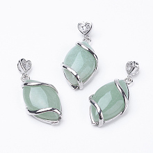 Honeyhandy Natural Green Aventurine Pendants, with Brass Findings, Horse Eye, Platinum, 38x17x7mm, Hole: 3x4mm