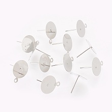 Honeyhandy Iron Stud Earring Findings, with Loop, Flat Round, Platinum, 15x12x0.2mm, Hole: 1mm, Pin: 0.6mm