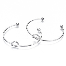 Honeyhandy 304 Stainless Steel Love Knot Cuff Bangle Making, with End Round Beads, Stainless Steel Color, Inner Diameter: 2-1/2 inch(63~66mm)