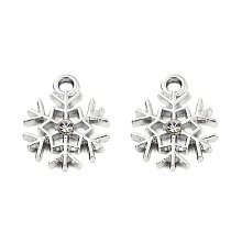 Honeyhandy Alloy Pendants, with Crystal Rhinestone, Snowflake, Platinum, Platinum, 16x13x3mm, Hole: 1.8mm