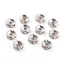 Honeyhandy Brass Rhinestone Spacer Beads, Grade A, Straight Flange, Platinum Metal Color, Rondelle, Crystal, 6x3mm, Hole: 1mm