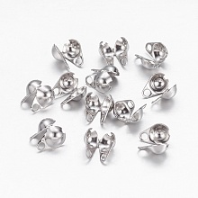 Honeyhandy 304 Stainless Steel Bead Tips, Calotte Ends, Clamshell Knot Cover, Stainless Steel Color, 6x4mm, Hole: 1mm