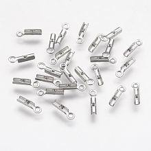 Honeyhandy 304 Stainless Steel Folding Crimp Ends, Fold Over Crimp Cord Ends, Stainless Steel Color, 9x2x1.5mm, Hole: 1mm