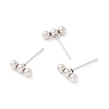 Honeyhandy 201 Stainless Steel Beaded Horizontal Bar Stud Earrings with 316 Stainless Steel Pin for Women, Stainless Steel Color, 9x3mm, Pin: 0.6mm