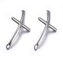 Honeyhandy 304 Stainless Steel Links connectors, Sideways Cross, Stainless Steel Color, 47~49x22x2.5mm, Hole: 2.5mm