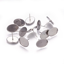 Honeyhandy 304 Stainless Steel Ear Stud Findings, Oval, Stainless Steel Color, Tray: 14x10mm, 15x11mm, pin: 0.8mm