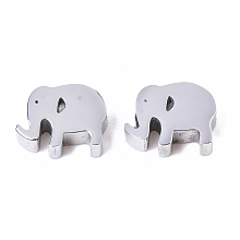 Honeyhandy 304 Stainless Steel Beads, Elephant, Stainless Steel Color, 7.5x9x3mm, Hole: 2mm