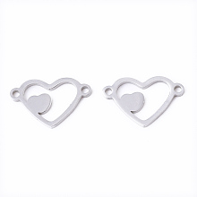 Honeyhandy 201 Stainless Steel Links connectors, Laser Cut, Heart, Stainless Steel Color, 9.5x15x1mm, Hole: 1.2mm