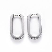 Honeyhandy Non-Tarnish 304 Stainless Steel Huggie Hoop Earrings, Oval, Stainless Steel Color, 21x12x3mm, Pin: 1mm