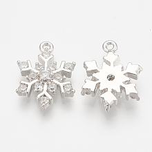 Honeyhandy Brass Micro Pave Cubic Zirconia Charms, Snowflake, Nickel Free, Real Platinum Plated, 14x11x3mm, Hole: 1mm