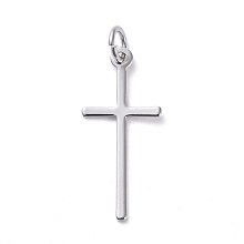 Honeyhandy Brass Pendants, Long-Lasting Plated, Cross, Real Platinum Plated, 23x10.5x0.6mm, Hole: 3.2mm