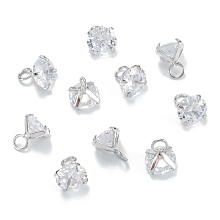 Honeyhandy Brass Clear Cubic Zirconia Charms, Long-Lasting Plated, Diamond, Platinum, 7x6x6mm, Hole: 2mm