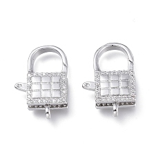 Honeyhandy Brass Micro Pave Clear Cubic Zirconia Lobster Claw Clasps, Long-Lasting Plated, Lock, Platinum, 21.5x11x5.3mm, Hole: 1.8mm