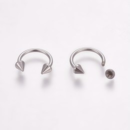 Honeyhandy Stainless Steel Nose Septum Rings, Nose Studs, Circular/Horseshoe Barbell with Double Pointed Ends, Stainless Steel Color, 10x10.5x3mm, Inner Diameter: 8mm, Pin: 1mm