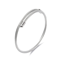 Honeyhandy 304 Stainless Steel Open Cuff Bangle with Oval Beaded, Twist Rope Torque Bangle for Women, Stainless Steel Color, Inner Diameter: 2-1/8 inch(5.5cm)